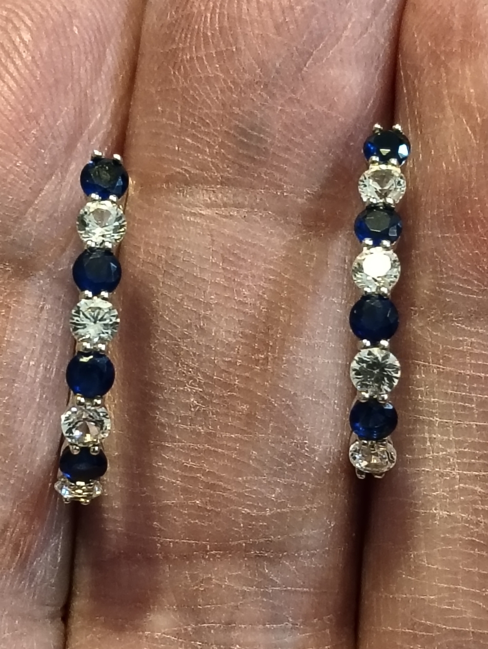 Vintage Jwbr Blue & White Sapphire Hoop Earrings Signed JWBR 925